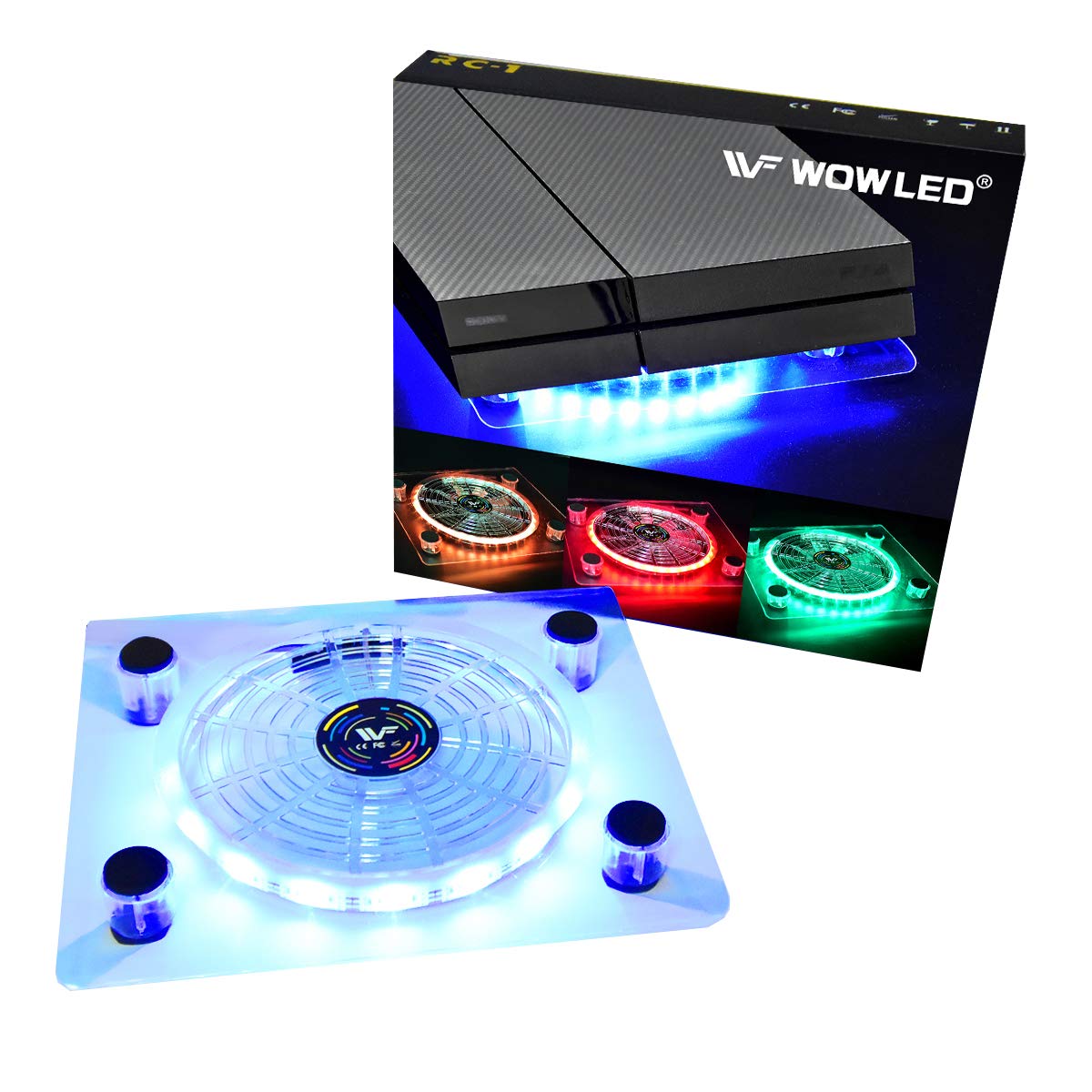 WOWLED Cooling Fan Mini 3 Keys Control Gaming USB RGB LED Cooler Thermal Fan Pad for PS4 PlayStation 4 Xbox One X Consoles Laptop Notebook PC CPU Coolers Computer Cooling remove Light Case Fan