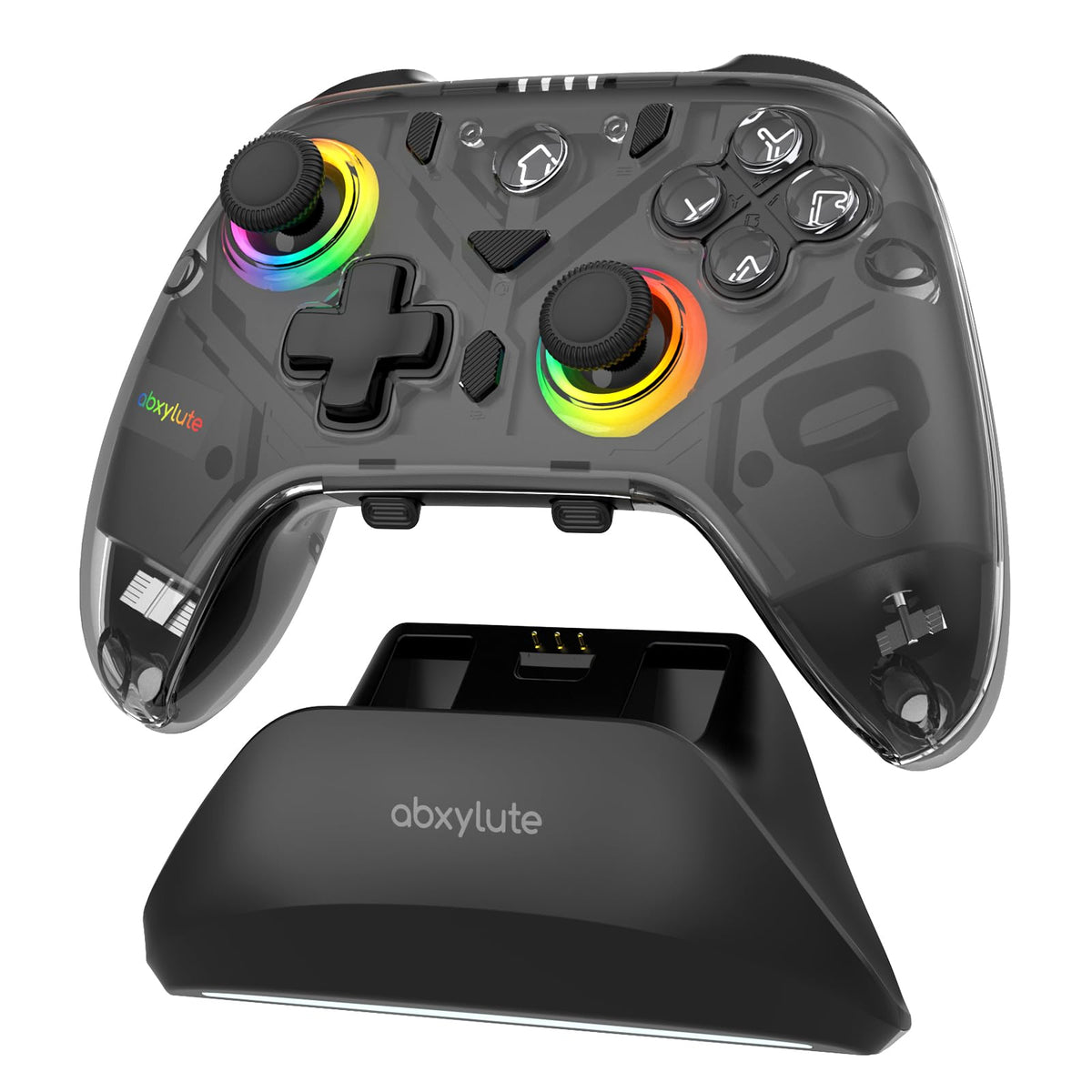 C8 PC Controller - Wireless Bluetooth Dongle - Hall Effect Joystick RGB Lighting - 1000Hz Macro Key - Dual Vibrate Gaming Controller for Windows PC Android Switch Steam TV IOS MAC &Charging Dock