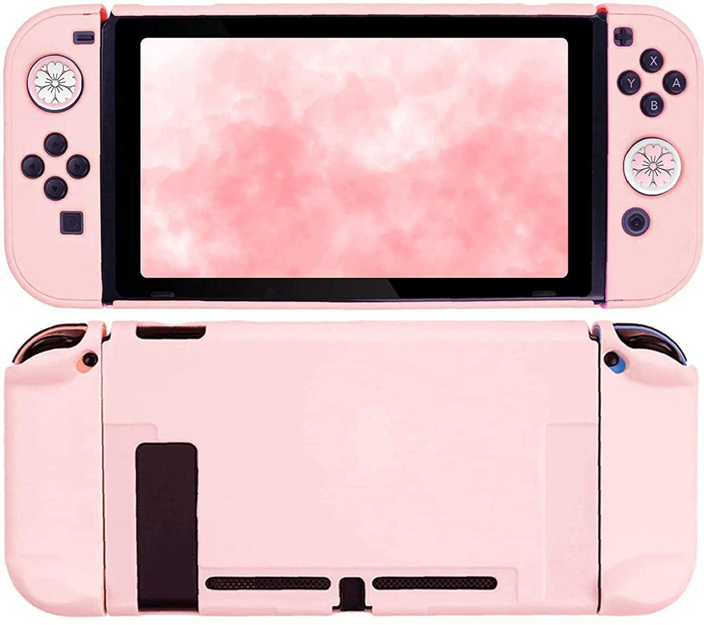 FANPL Pink Case for Nintendo Switch Hard Shell Cute Protective Case Cover for Switch and Joy Con Controller with 2 Flower Thumb Grips - Comfortable Touch (Sakura Pink)