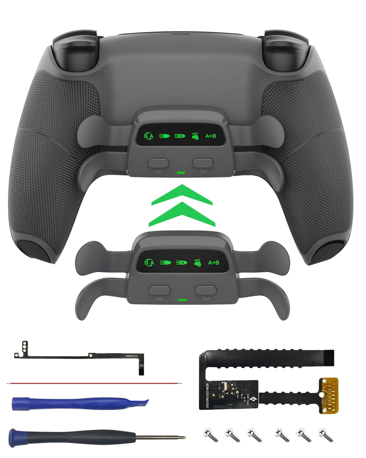 CHARM FOCUS Remap Kit with 4 Back Paddles for PS5 Controller BDM-030/040/050 DIY PS5 Controller Mod Shell with Back Buttons Rubberized Grip PS5 Paddles Attachment Gray