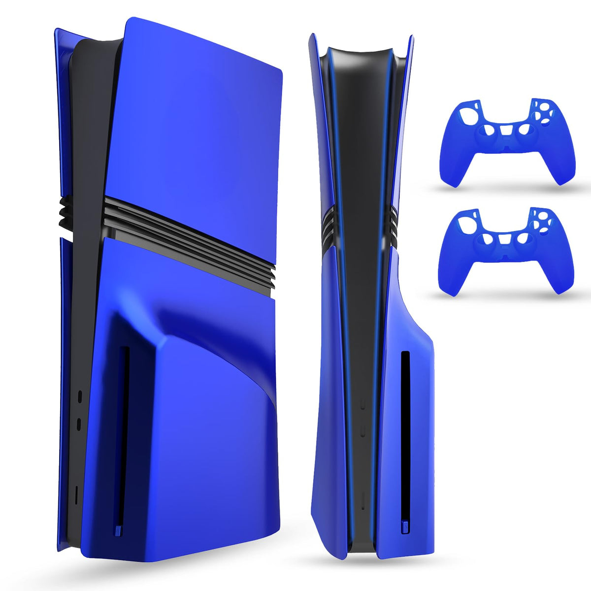 PEYANZ Faceplate for PS5 Pro (Disc Edition) Cover Plate ABS Shell Matt Skin with Extra 2 Controller Silicone Covers (Black)