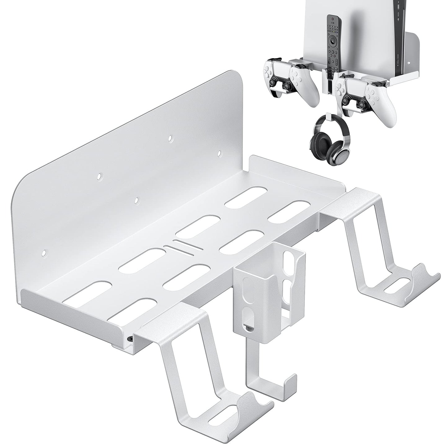 Allnice PS5 Wall Mount 5 IN 1 Playstation 5 Wall Mount (Disc and Digital Edition) Wall Bracket for Playstation 5 with Detachable Controller Holder & Headphone Hanger & Remote Control Bracket (White)