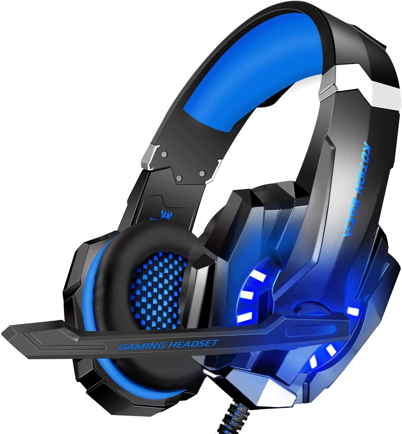 BlueFire Stereo Gaming Headset for PS4, PS5, PC, Xbox One, Noise Cancelling Over Ear Headphones with Mic, LED Light, Bass Surrou