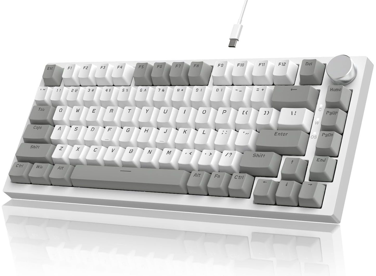 Attack Shark ajazz AK820 75% Mechanical Gaming Keyboard with Knob Hot Swappable Custom Gasket Mounted Keyboard USB-C Wired White LED Linear AS Red Switch for PC/Win/Mac