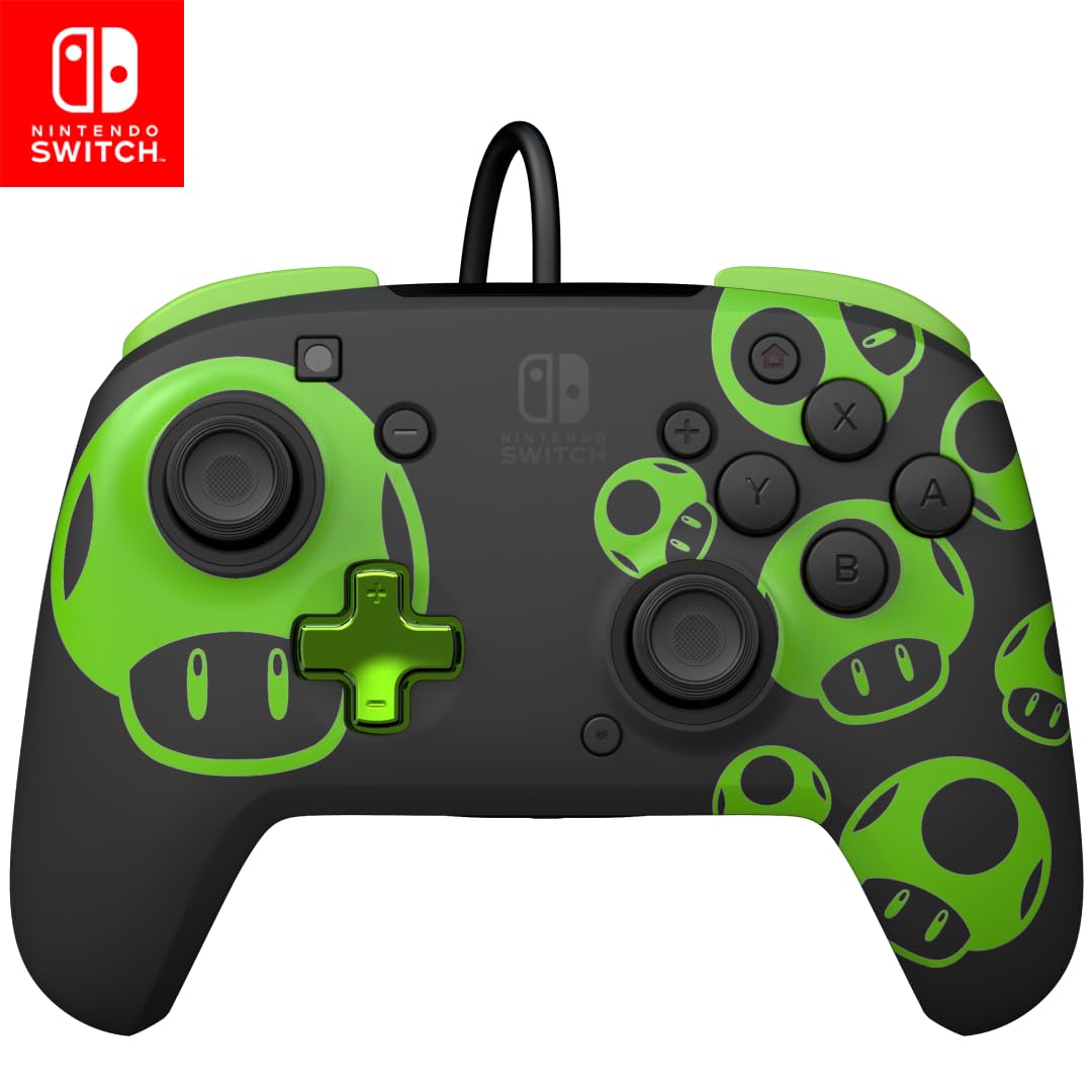PDP Rematch Wired Gaming Controller: 1-Up Mushroom - Officially Licensed for Nintendo Switch Switch Lite & OLED Model Nintendo Switch 2 Glow Audio Controls Customizable Super Mario