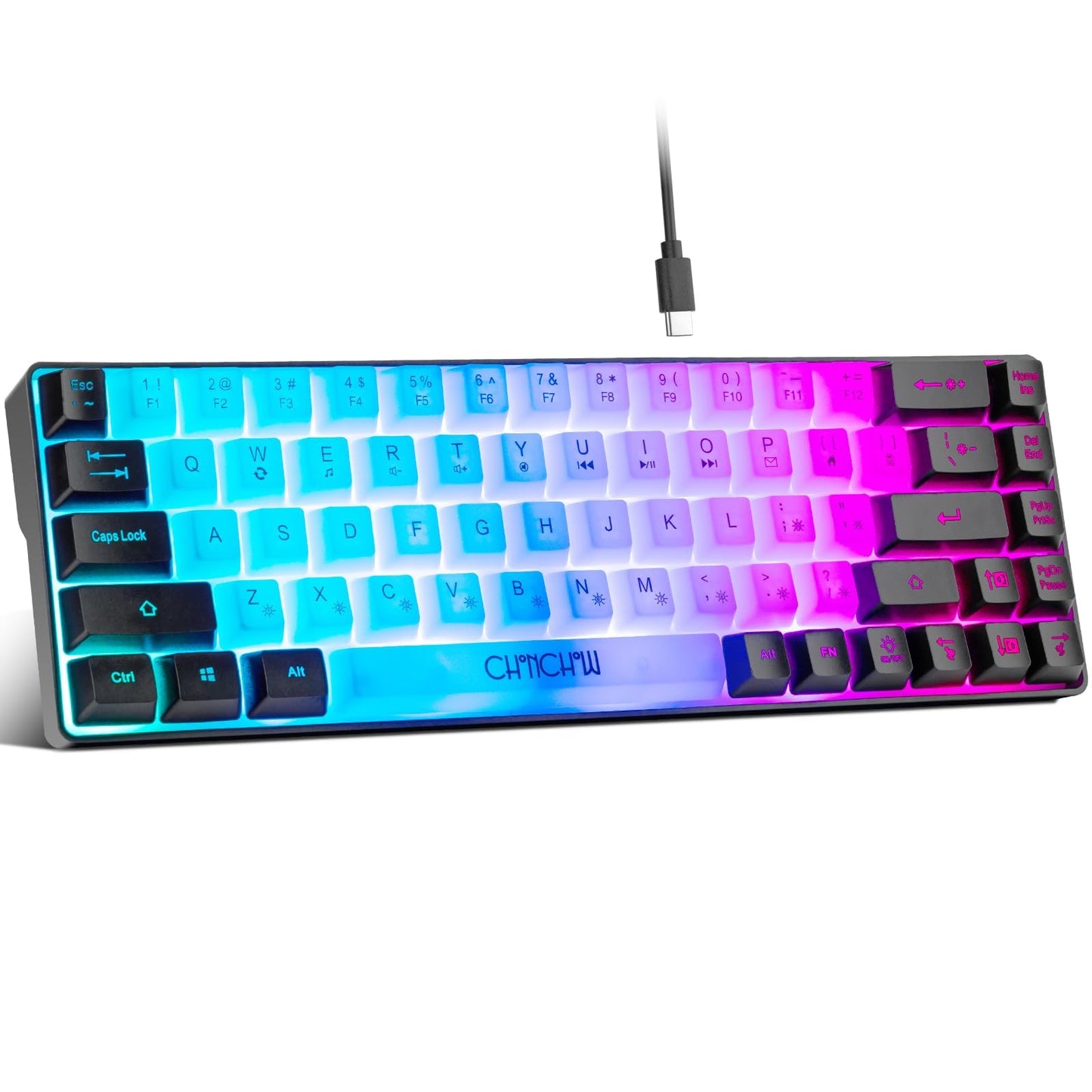 CHONCHOW Mini RGB 60% Gaming Keyboard 68 Keys Small Compact USB Wired Rainbow Light Up Backlit Gaming Keyboard for Xbox PS4 PS5 PC Laptop Gamer(White-Black)