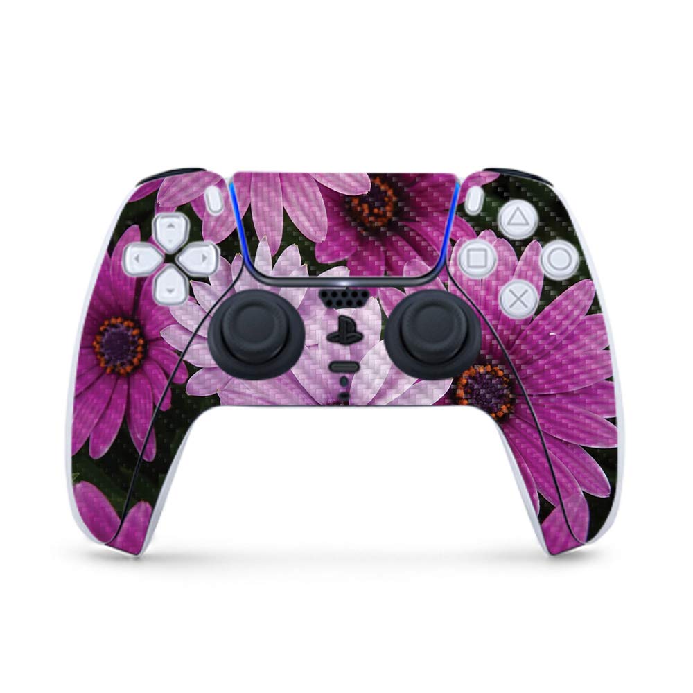 MightySkins Carbon Fiber Gaming Skin for PS5 / PlayStation 5 Controller - Purple Flowers | Durable Textured Carbon Fiber Finish | Easy to Apply | Made in The USA