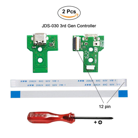 Rinbers JDS-030 Replacement Charging Port Micro USB Adaptor for PS4 DualShock 4 Controller - Pack of 2