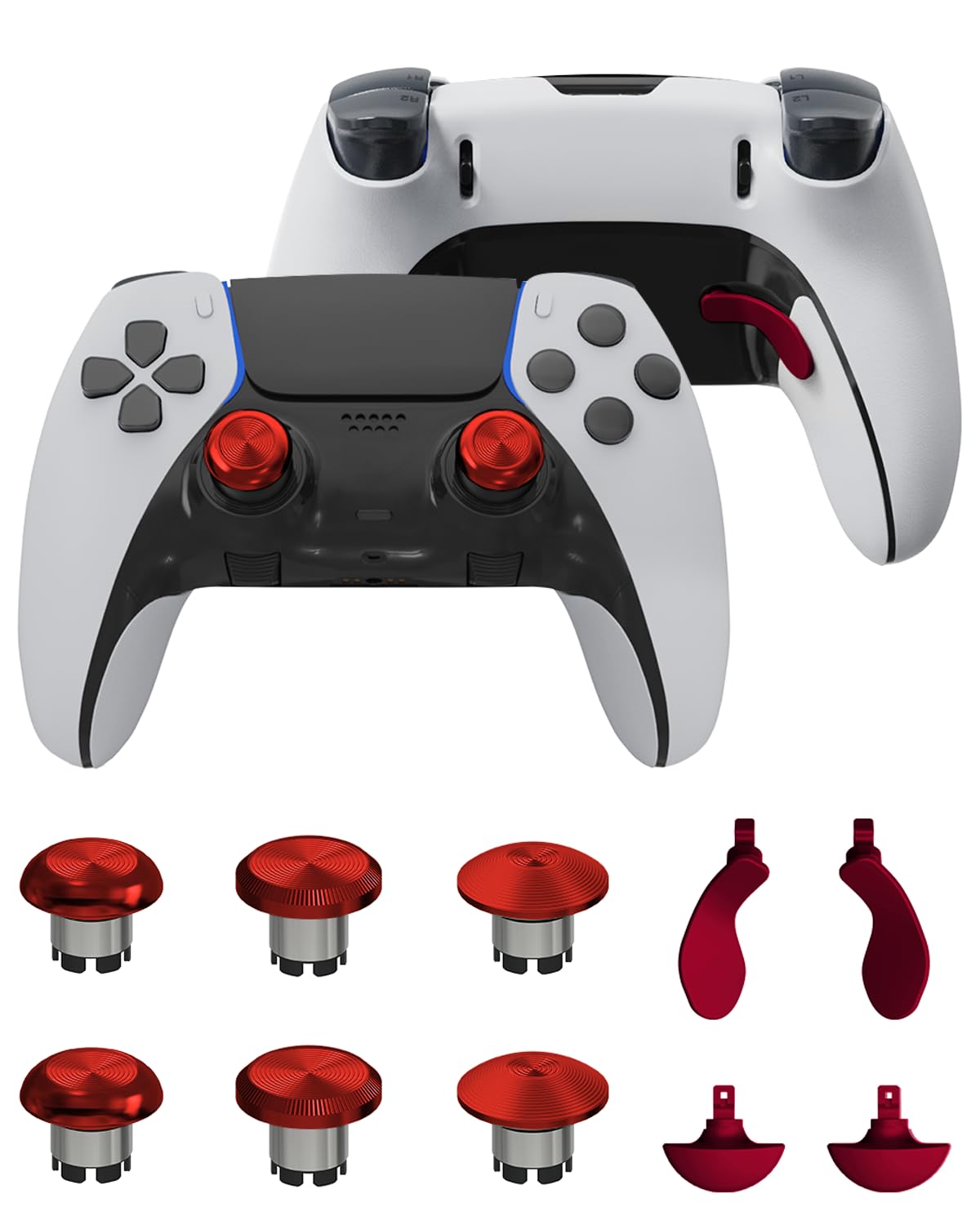 CHARM FOCUS Metal Thumbsticks & Back Paddles for PS5 Edge Controller Analog Thumb Sticks Caps Replacement Kit for PS5 Dual Sense Edge Stick Module 6 Joysticks 4 Back Buttons Red