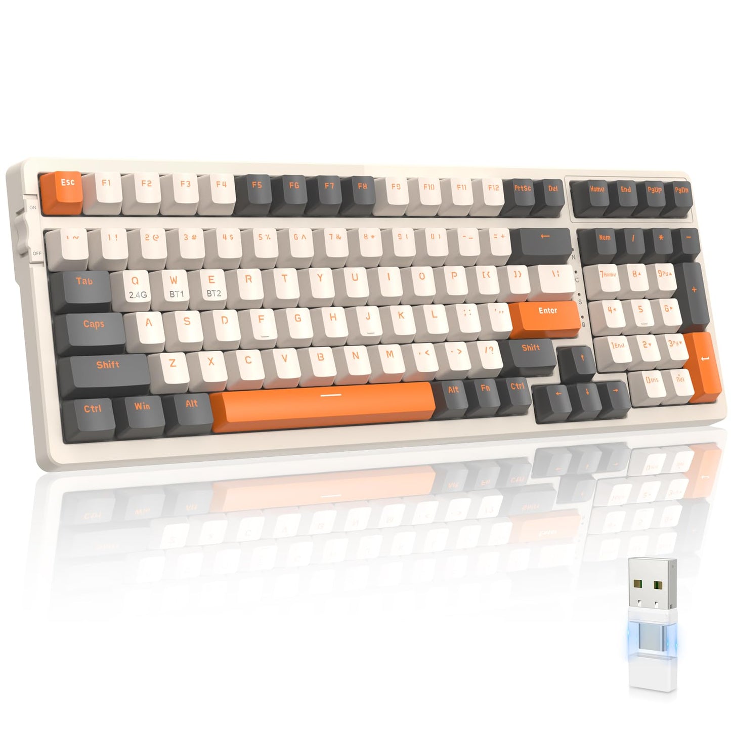 MAGIC-REFINER RK96 Wireless Mechanical Keyboard Dual Mode 2.4G/BT5.0 2-in-1 Receiver 100 Keys Hot Swappable Red Switches Gaming Keyboard with Number Pad for PC Gamers/Mac/Windows