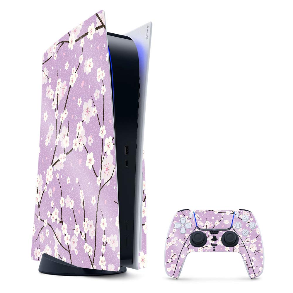 MightySkins Glossy Glitter Gaming Skin for PS5 / PlayStation 5 Bundle - Sakura Purple | Durable High-Gloss Glitter Finish | Easy to Apply and Change Style | Made in The USA