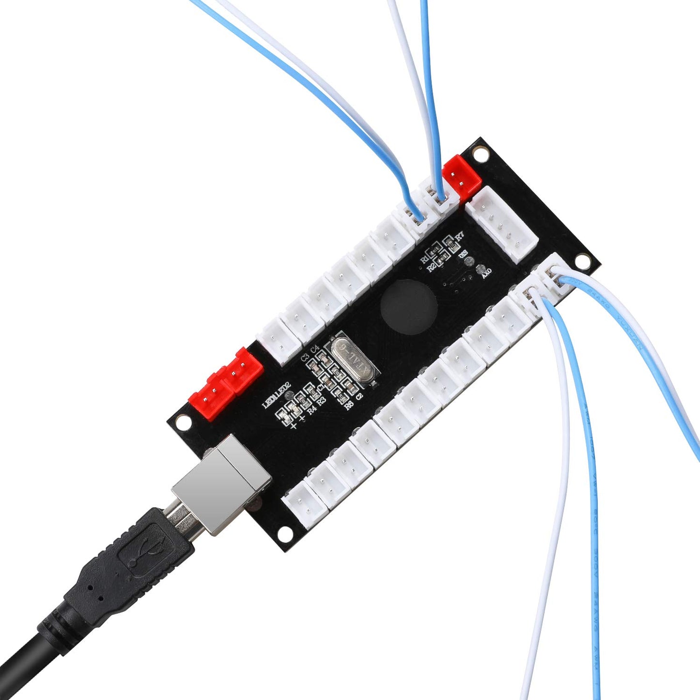 Guwarry 2-Player Zero Delay USB Encoder for HAPP Joysticks, 5V Power Output, Black, Compatible with PC, MAME, Raspberry Pi, Arcade1Up