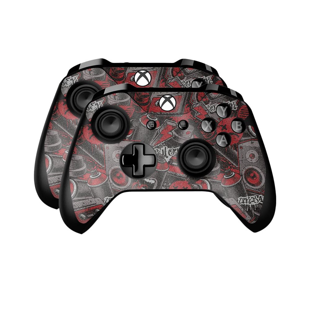 Glossy Glitter Skin Compatible with Microsoft Xbox One Controller (2 Pack) - Red Hip Hop - Premium 3M Vinyl Protective Wrap Decal Cover - Easy to Apply | Crafted in The USA by MightySkins