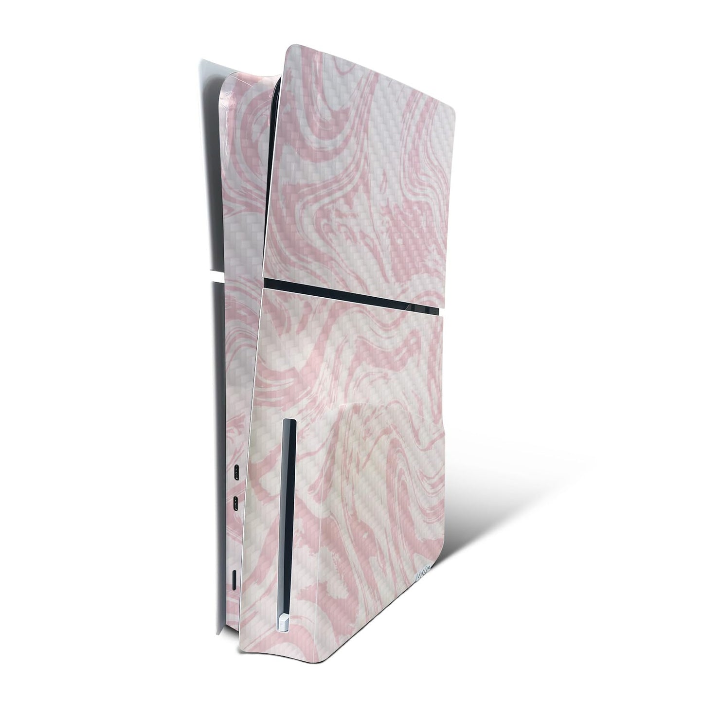 MightySkins Carbon Fiber Skin for PS5 Playstation 5 Slim Disc Edition Console Only - Silky Pink Protective Durable Textured Carbon Fiber Finish Easy to Apply Made in The USA