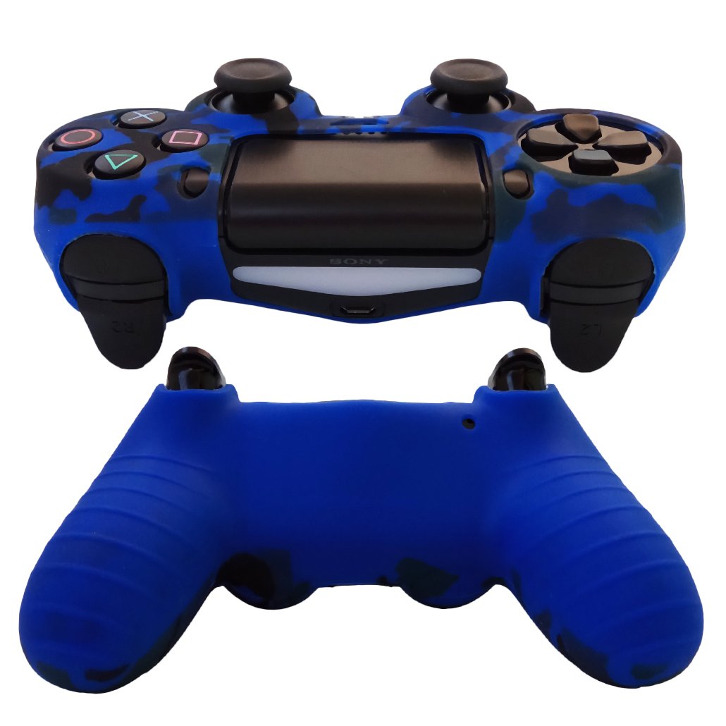 Hikfly Silicone Gel PS4 Controller Cover - 2X Camouflage with 8 FPS Thumb Grips - Red & Blue - Model 43220-17669