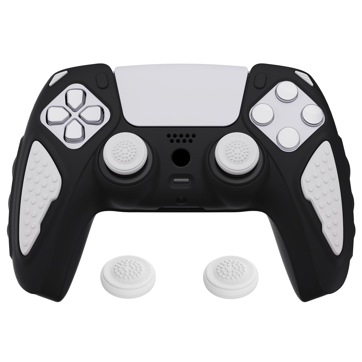 PlayVital Knight Edition Black & White Two Tone Anti-Slip Silicone Cover Skin for ps5 Controller Soft Rubber Case for ps5 Wireless Controller with Thumb Grip Caps