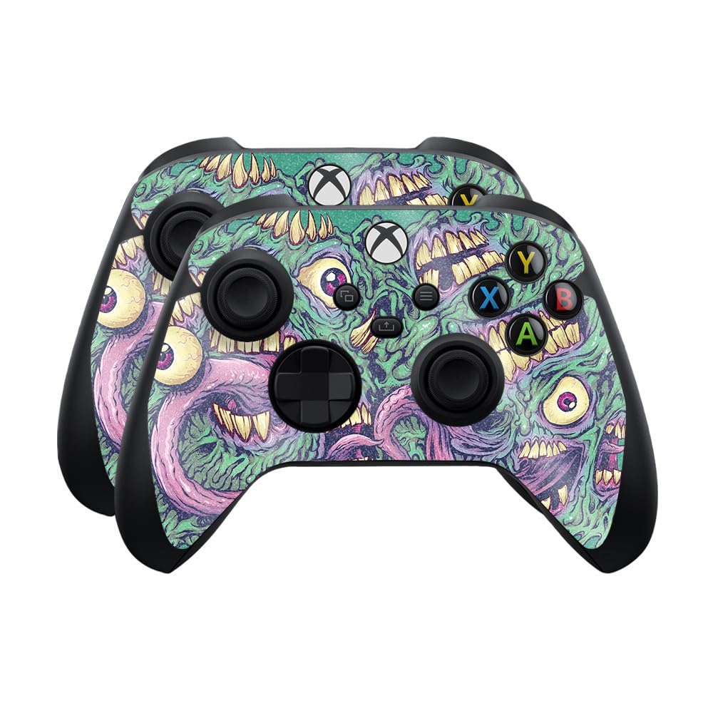 Glossy Glitter Skin Compatible with Microsoft Xbox Series X|S Controller (2 Pack) - Eyes and Teeth - Premium 3M Vinyl Protective Wrap Decal Cover - Easy to Apply | Crafted in The USA by MightySkins