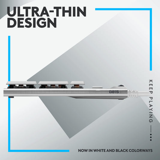 Logitech G815 LIGHTSYNC RGB Mechanical Gaming Keyboard, Full Size, Low Profile GL Tactile Switches, USB Passthrough, White