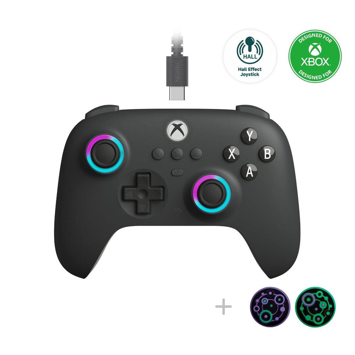 8Bitdo Ultimate C Hall Effect Joysticks/Hall control button Wired Controller with RGB Lighting Fire Ring 3.5mm Audio Jack for Xbox Series X|S Xbox One Windows 10/11 - Officially Licensed (Dark Gray)