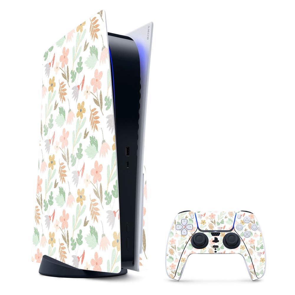 MightySkins Glossy Glitter Skin Compatible with PS5 / PlayStation 5 Bundle - Neutral Flowers | Protective Durable High-Gloss Glitter Finish | Easy to Apply and Change Styles | Made in The USA