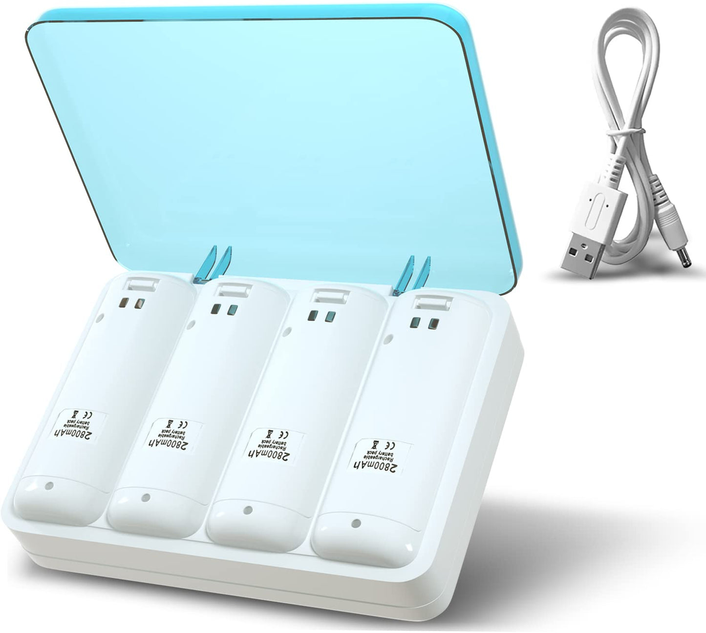 ActZone 4-in-1 Charging Station 4 Port Charger Dock Box with 4 Rechargeable 2800 mAh Battery + USB Cable Compatible with Wii/Wii U Remote Controller White