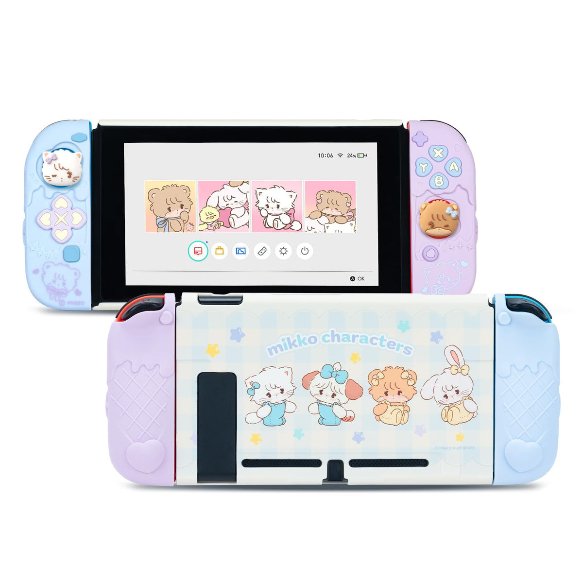 GeekShare Protective Case for Switch Slim Cover Case Compatible with Switch Separable Soft Silicone Protective Shell for Joy Con with 2 Thumb Grip Caps- Mikko Sweet Thoughts