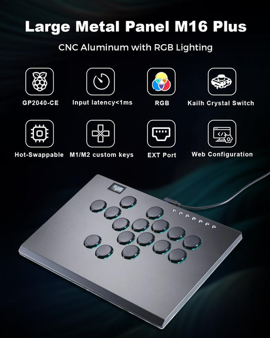 ONEED Haute42 Leverless Arcade Stick M16 Plus - Aluminum, Low-Profile, Hot Swap Compatible for PC/PS3/PS4/Switch, Black