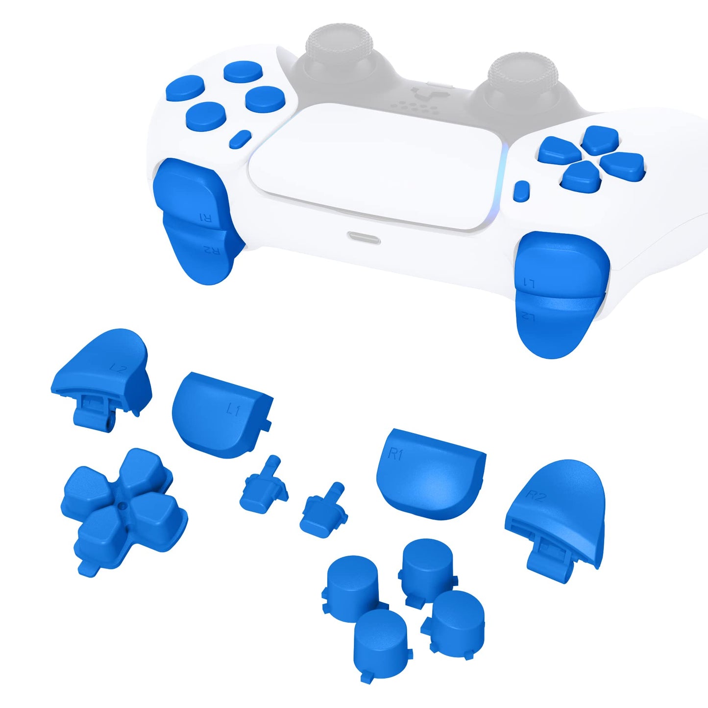 eXtremeRate Replacement D-pad R1 L1 R2 L2 Triggers Share Options Face Buttons Blue Full Set Buttons Compatible with ps5 Controller BDM-010 & BDM-020