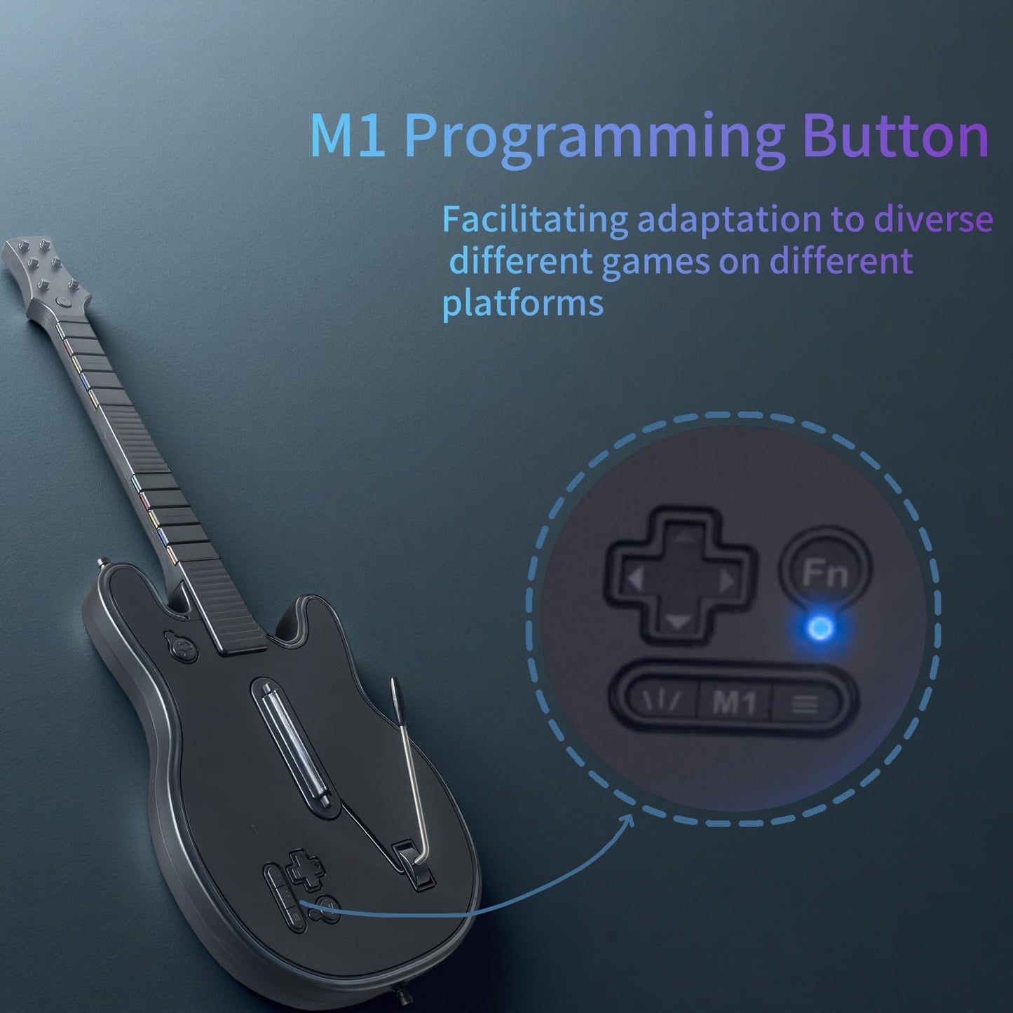 Lyvix Wireless Gaming Guitar Controller for PS4/PS3/PC - Black Fire, Compatible with Guitar Hero, Rock Band, Fortnite, RGB Light & Audio Jack