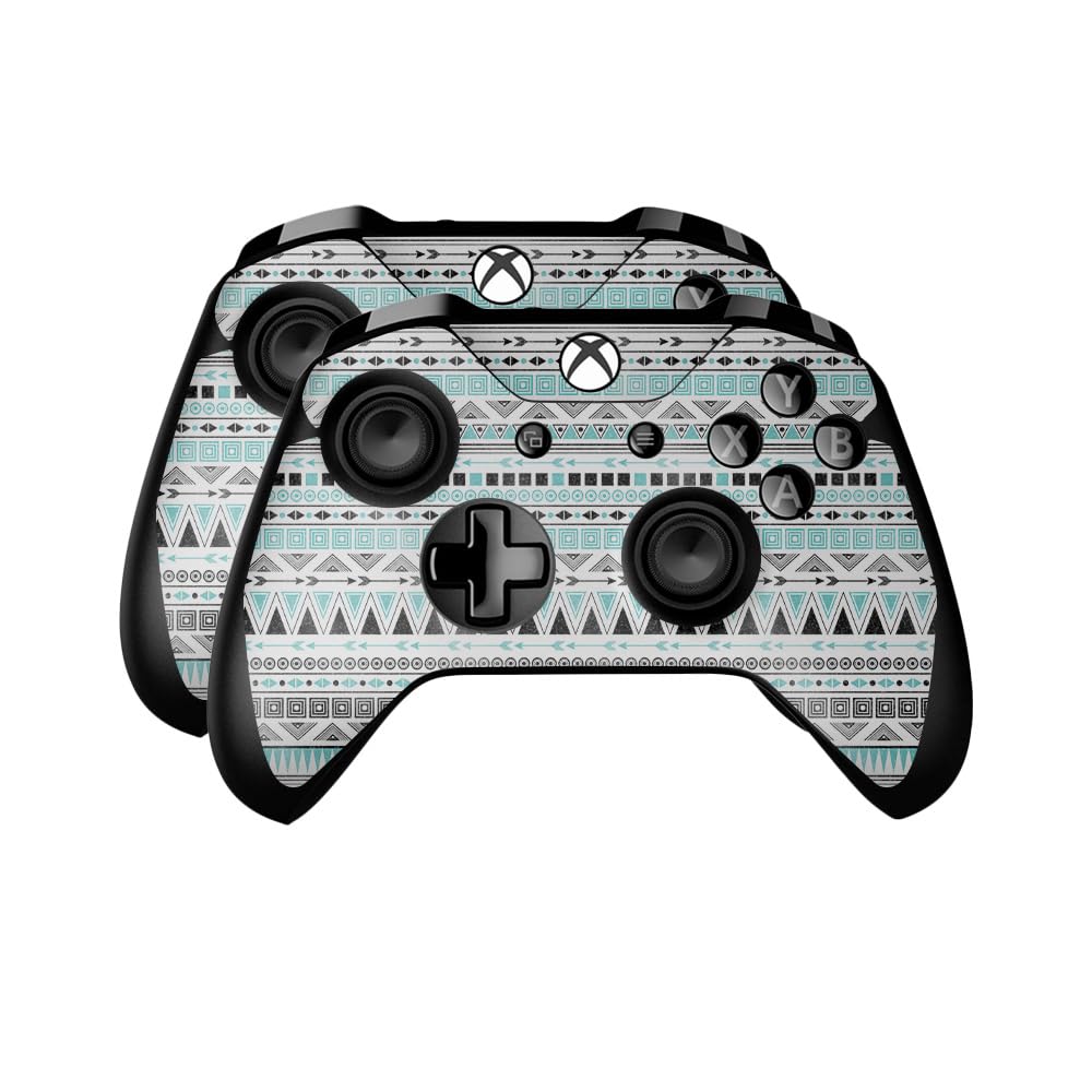Glossy Glitter Skin Compatible with Microsoft Xbox One Controller (2 Pack) - Turquoise Tribal - Premium 3M Vinyl Protective Wrap Decal Cover - Easy to Apply | Crafted in The USA by MightySkins