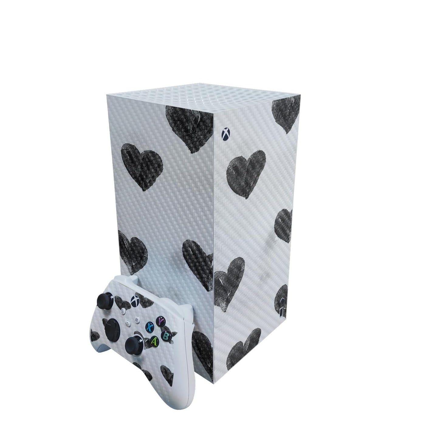 Carbon Fiber Gaming Skin Compatible with Microsoft Xbox Series X Digital Edition Bundle - Ink Hearts - Premium 3M Vinyl Protective Wrap Decal Cover - Easy to Apply | Crafted in The USA by MightySkins