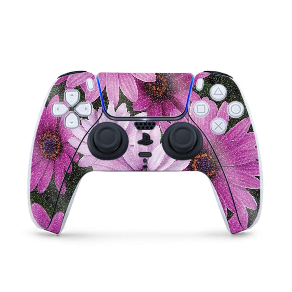 MightySkins Glossy Glitter Gaming Skin for PS5 / PlayStation 5 Controller - Purple Flowers | Durable High-Gloss Glitter Finish | Easy to Apply and Change Style | Made in The USA