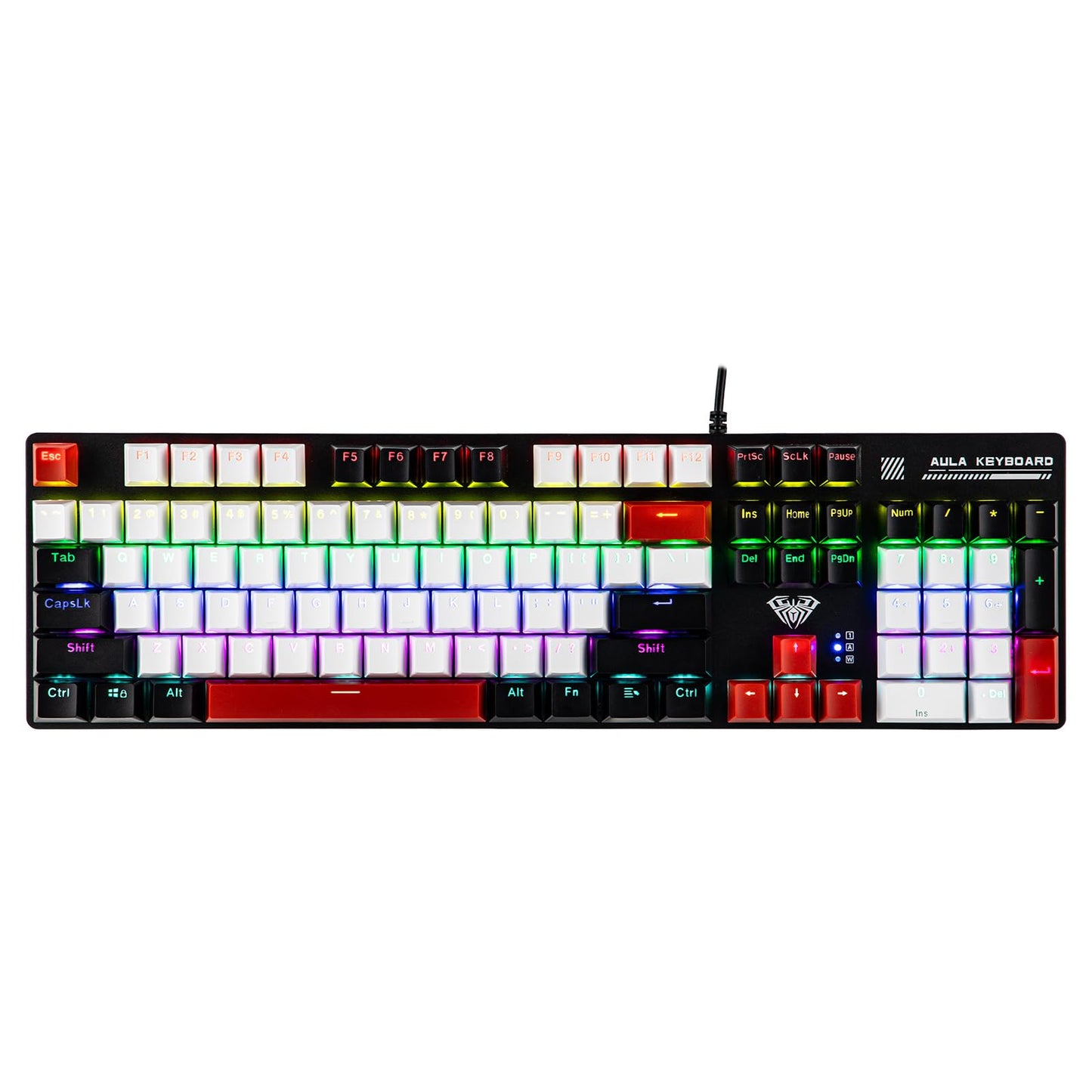 MechLands Aula S500 Wired Gaming Keyboard 100% Full Size Mechanical Keyboard with Number Pad 104 Keys NKRO RGB Backlits Shine Through Keycaps Ergonomic for PC E-Sports (Black&Red Blue Switch)