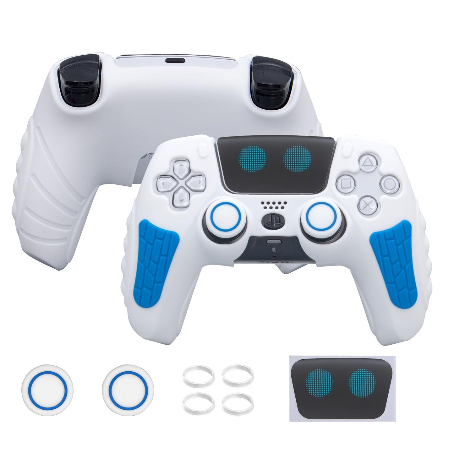 ECHZOVE Anti-Slip PS5 Controller Silicone Skin PS5 Controller Accessories Soft Protective Cover Case for PlayStation 5 Controller with Touch Pad Stickers and Thumb Grip Caps - White