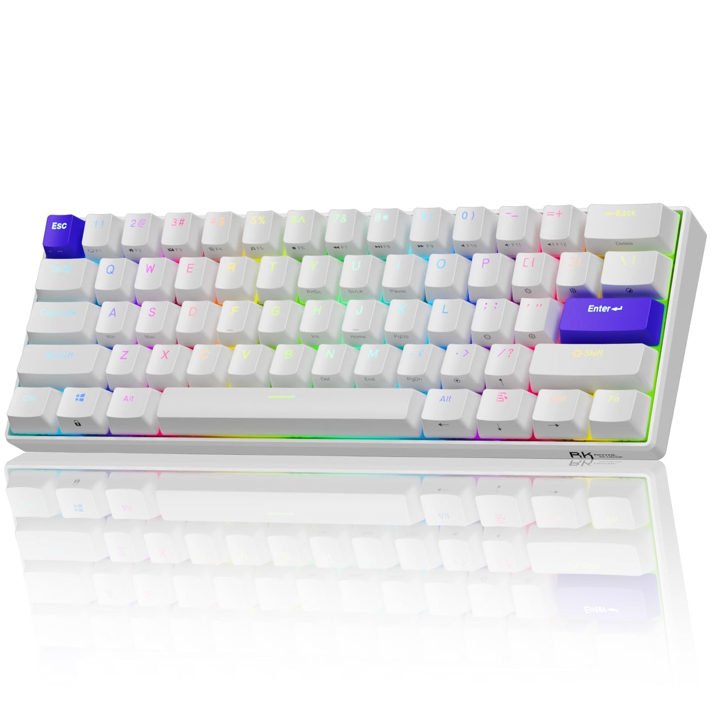 RK ROYAL KLUDGE C61 HE Gaming Keyboard 60% Wired Mechanical Keyboard with Hall Effect Magnetic Switch 8000Hz Polling Rate Rapid Trigger RGB Backlit 61 Keys White Purple