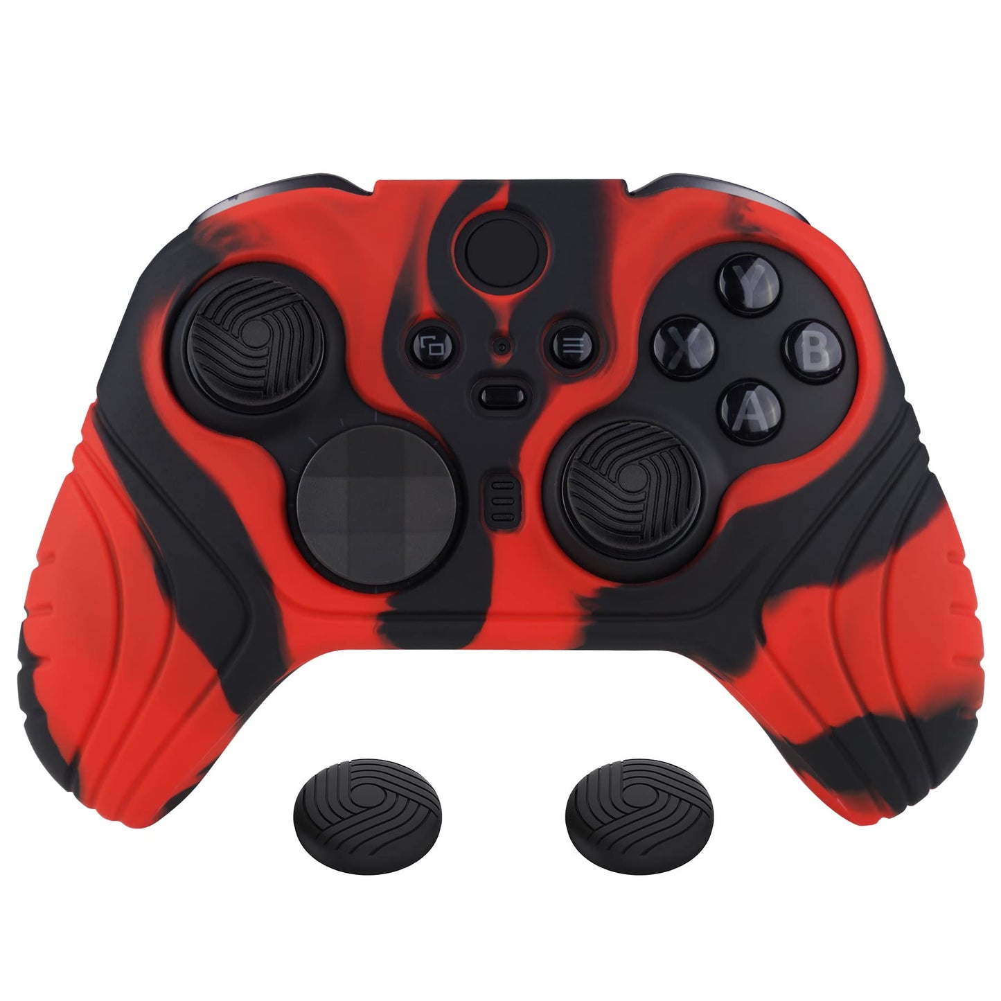 PlayVital Samurai Edition Anti Slip Silicone Case Cover for Xbox Elite Wireless Controller Series 2 Ergonomic Soft Rubber Skin Protector for Xbox Elite Series 2 with Thumb Grip Caps - Red & Black