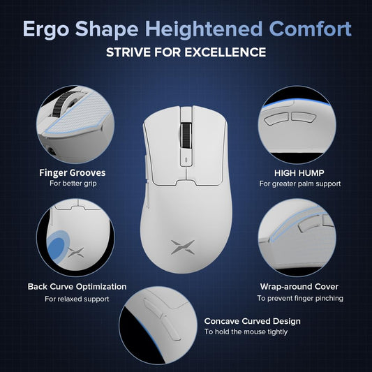 DeLUX M900PRO Wireless Gaming Mouse, 8000Hz Polling Rate, RGB Dock, 63g Ergonomic, PAW3395 Sensor, 26000DPI, White
