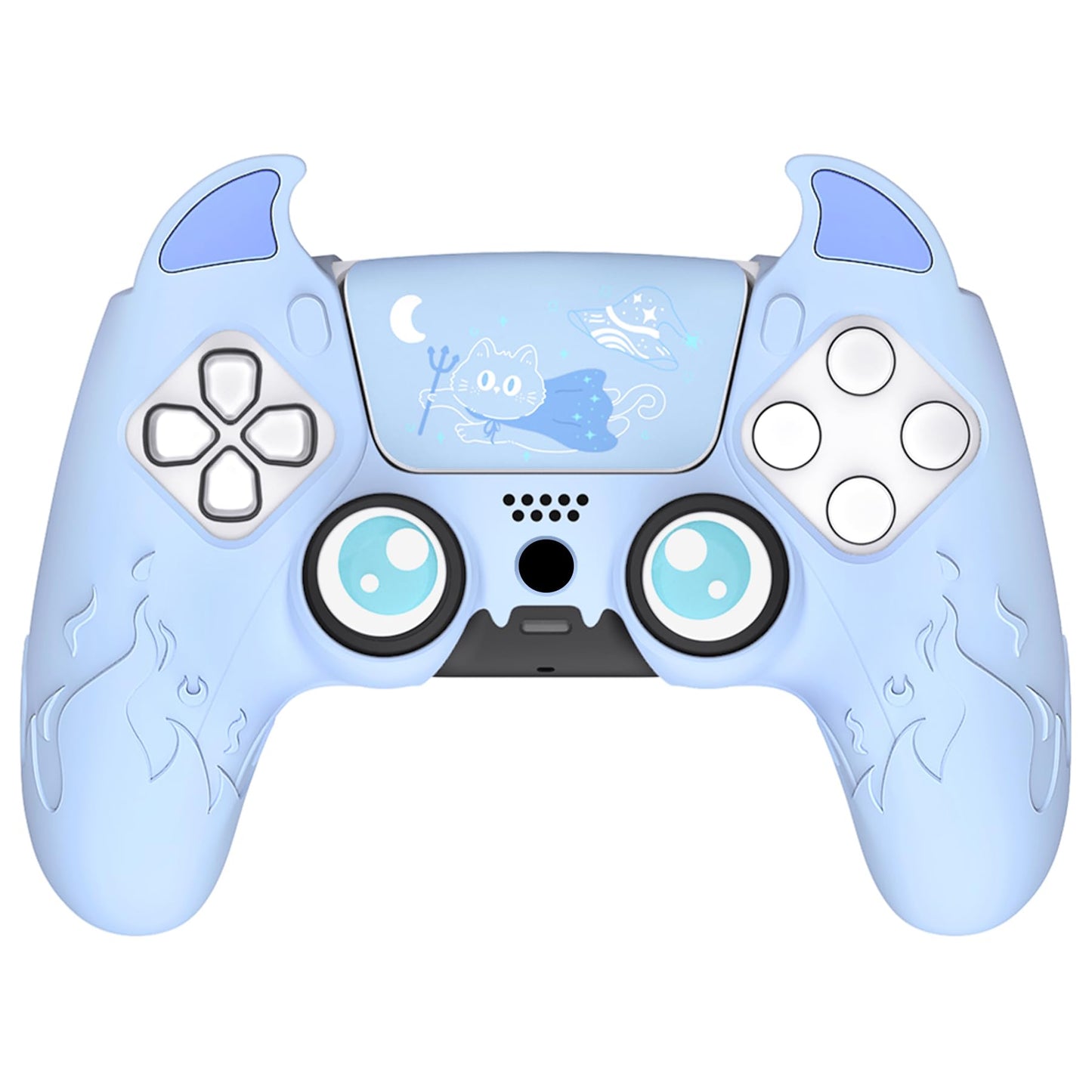 PlayVital Halloween Cute Demon Controller Silicone Case for ps5 Kawaii Controller Cover Gamepad Skin Protector for ps5 with Touch Pad Sticker & Thumb Grip Caps - Blue
