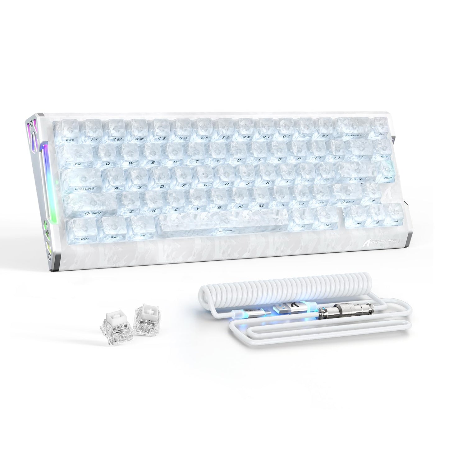ATTACK SHARK R68HE Carbon Fiber 8000Hz Rapid Trigger Keyboard 0.005mm RT Accuracy 68 Keys Wired Gaming Keyboard with Magnetic Switch Adjustable Actuation Rapid Trigger RGB Lighting for PC/Mac White