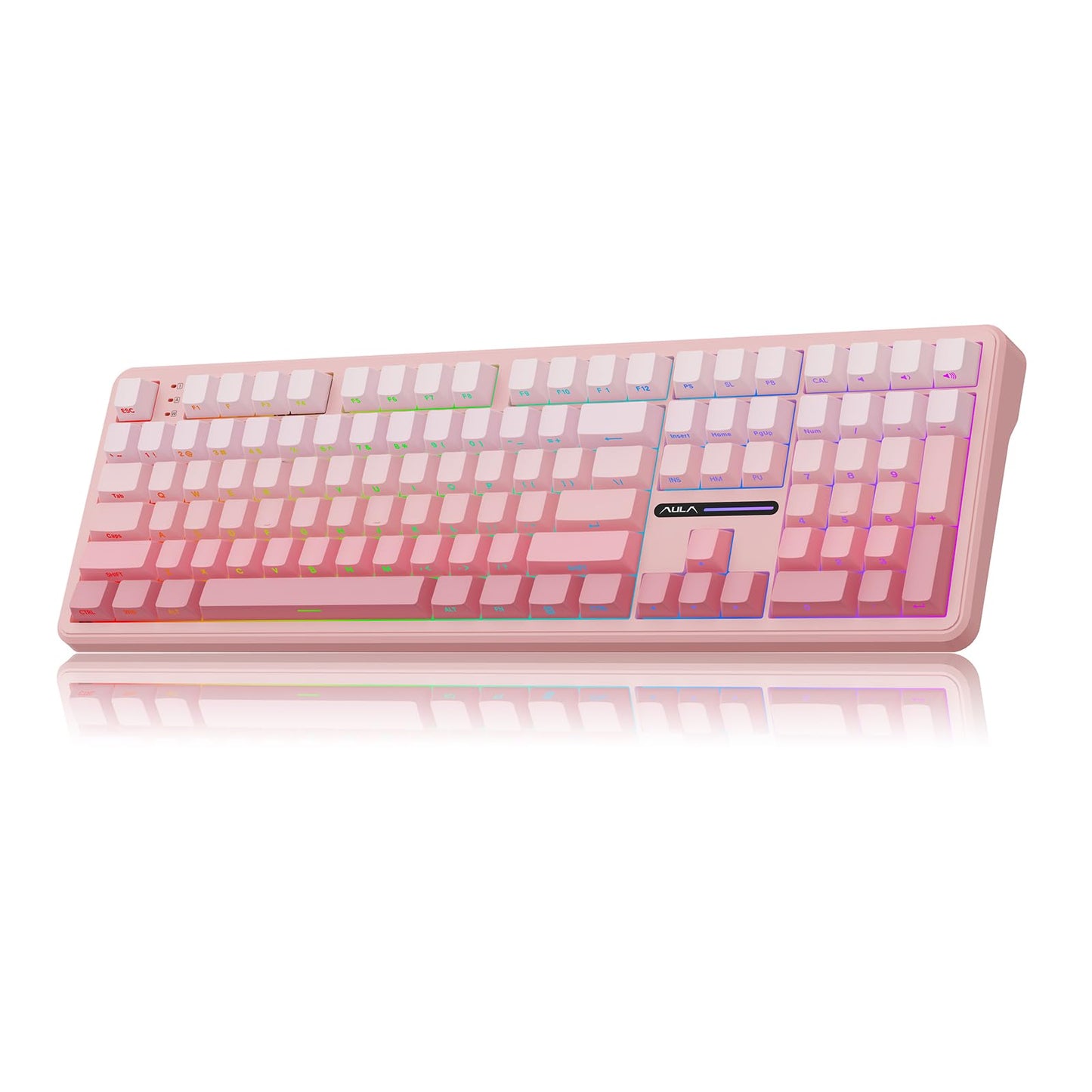 MechLands Aula F108 100% Wireless Gaming Keyboard Full Size Custom Gasket Mechanical Keyboard 4000mAh Battery Programmable 108 Keys Hot-Swappable for Win/Mac (Pink Gradient)