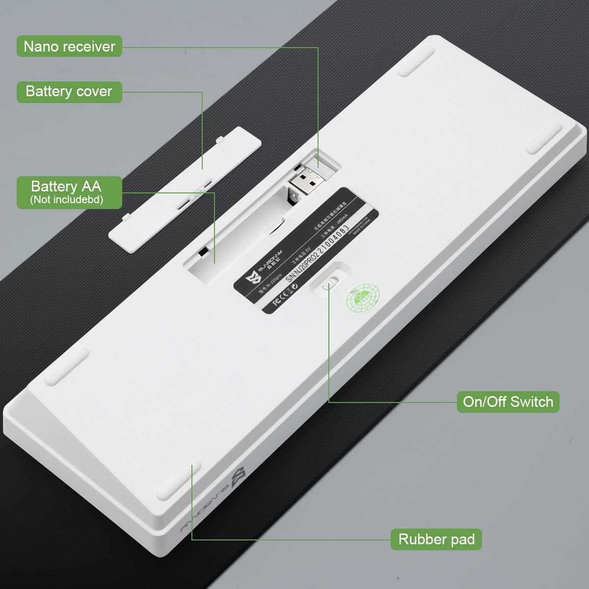 Qisan 60% Mechanical Gaming Keyboard - Dual Mode 2.4G/BT, Red Switch, 68 Keys, Blue & White Combo Color, US Layout