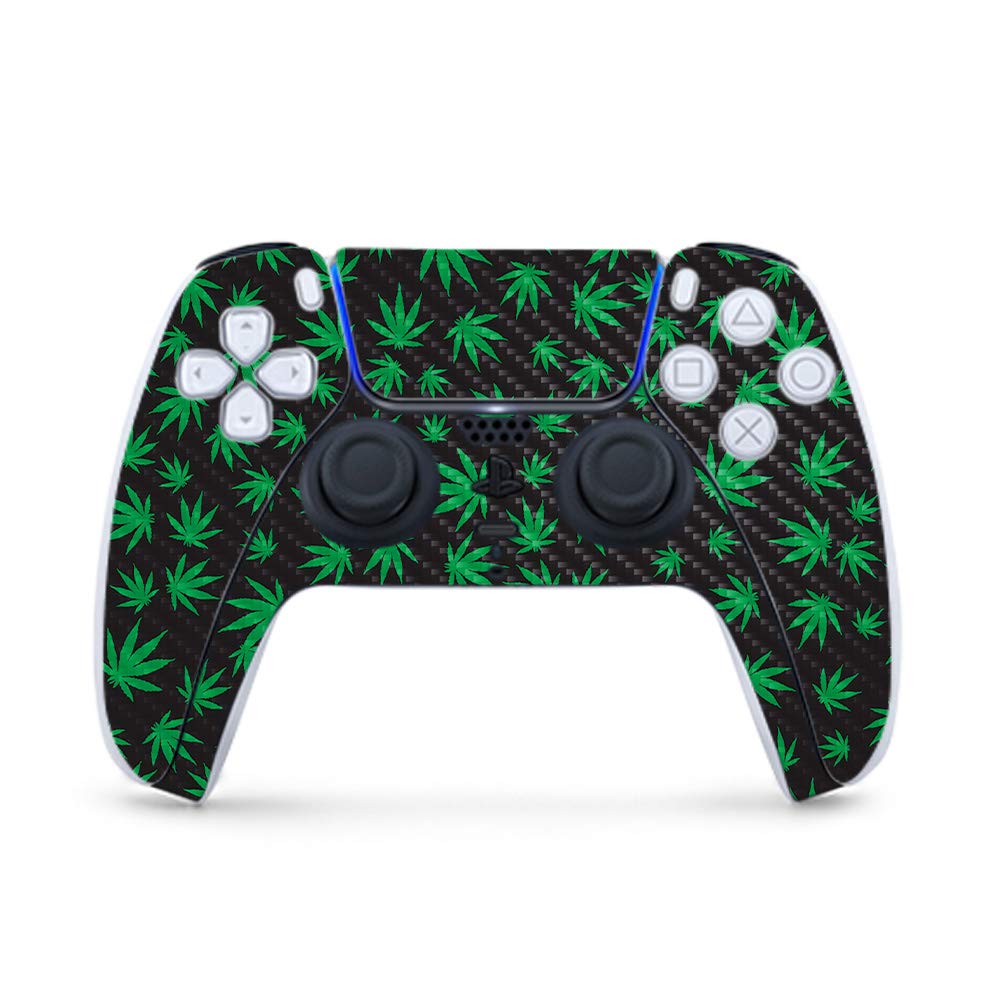 MightySkins Carbon Fiber Gaming Skin for PS5 / PlayStation 5 Controller - Marijuana | Durable Textured Carbon Fiber Finish | Easy to Apply and Change Style | Made in The USA