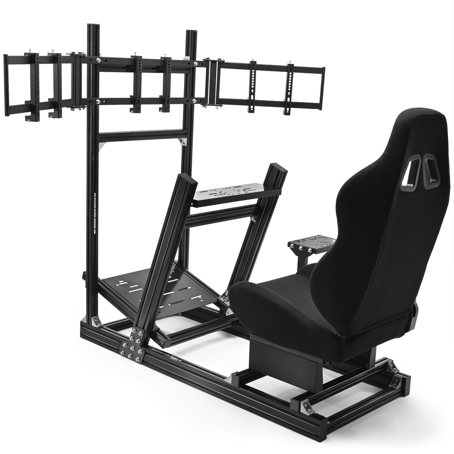 Supllueer 8040 Aluminum Racing Simulator Cockpit with 3 Monitor Stand and Ergonomic Seat Compatible with Logitech/Thrustmaster/Fanatec/Moza Wheels and Direct Drive Motors
