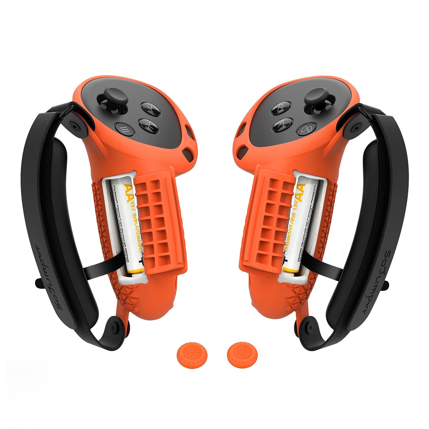 SoJumpvr Controller Grips Cover Compatible with Meta Quest 3S/Quest 3 Accessories Hand Strap with Battery Opening Knuckle Straps with Widen and Thicken Sponge(Not for Charging Dock) (Orange)