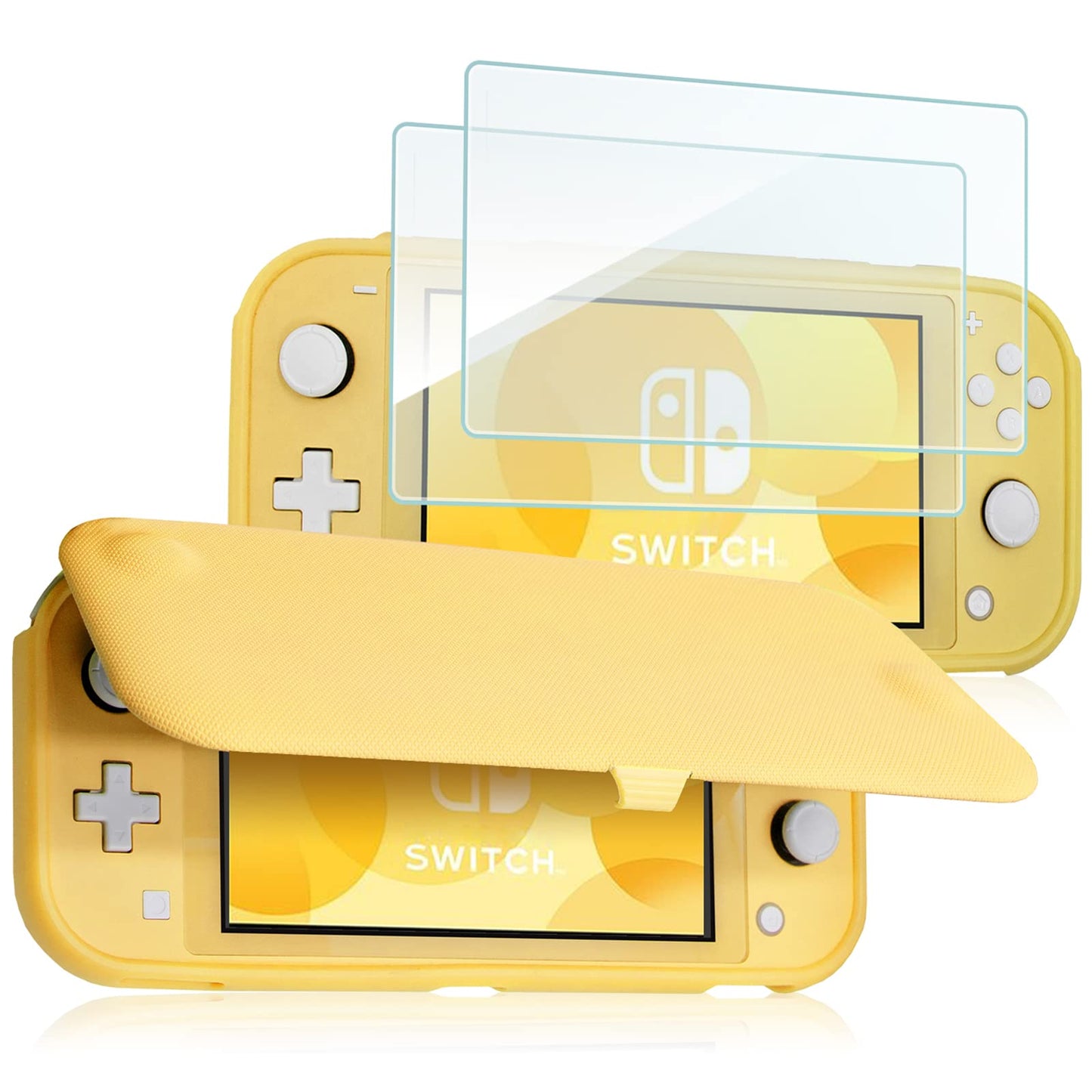 ProCase Flip Cover for Nintendo Switch Lite with 2 Pack Tempered Glass Screen Protectors Slim Protective Case with Magnetically Detachable Front Cover for Nintendo Switch Lite 2019 -Yellow