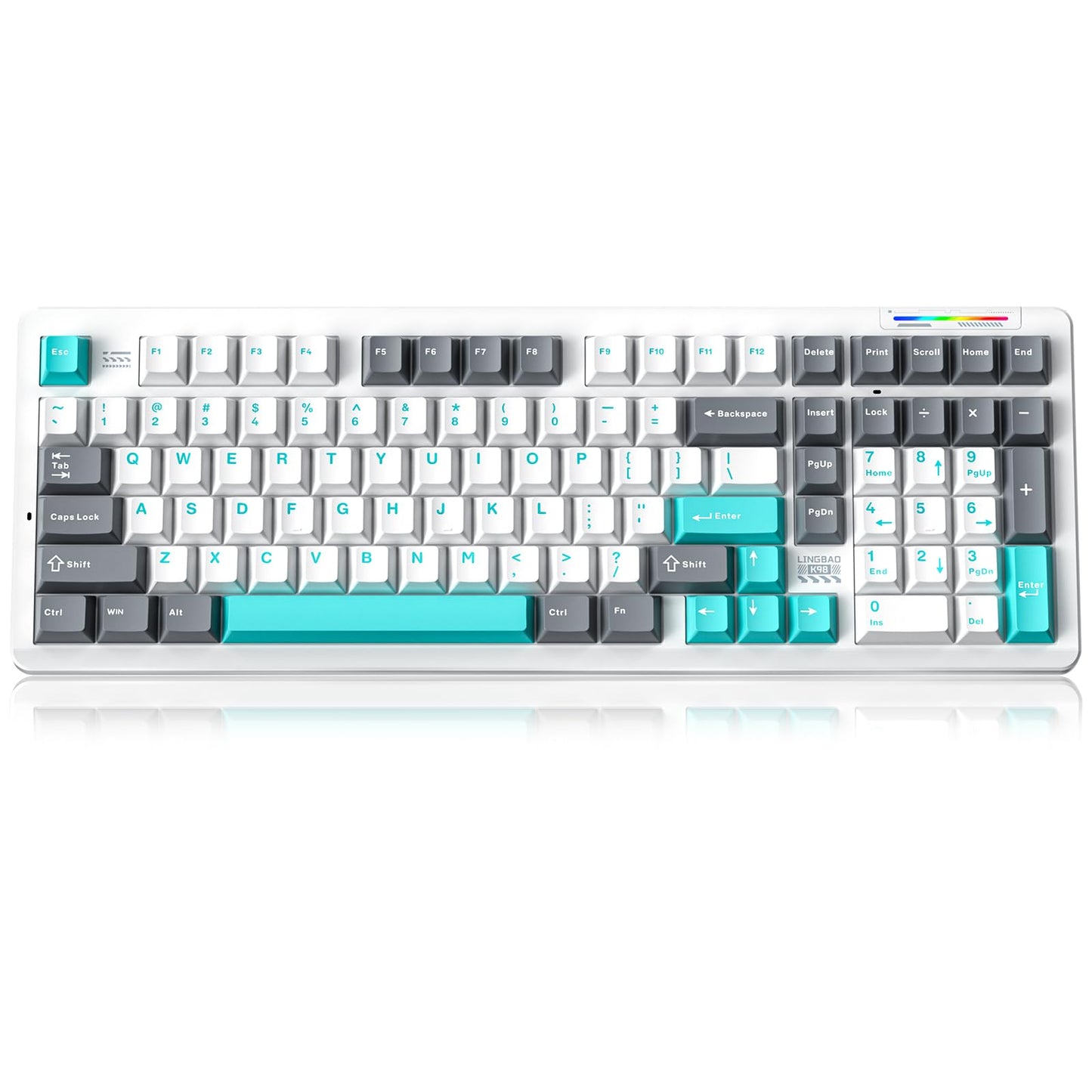 LINGBAO K98 - 96% Mechanical Keyboard Wireless 10000mAh Battery Wireless Gaming Keyboard BT5.0/2.4G/USB-C Gasket Hot Swappable RGB Backlit Creamy Sounding Keyboards with Number Pad for Win/Mac/PC