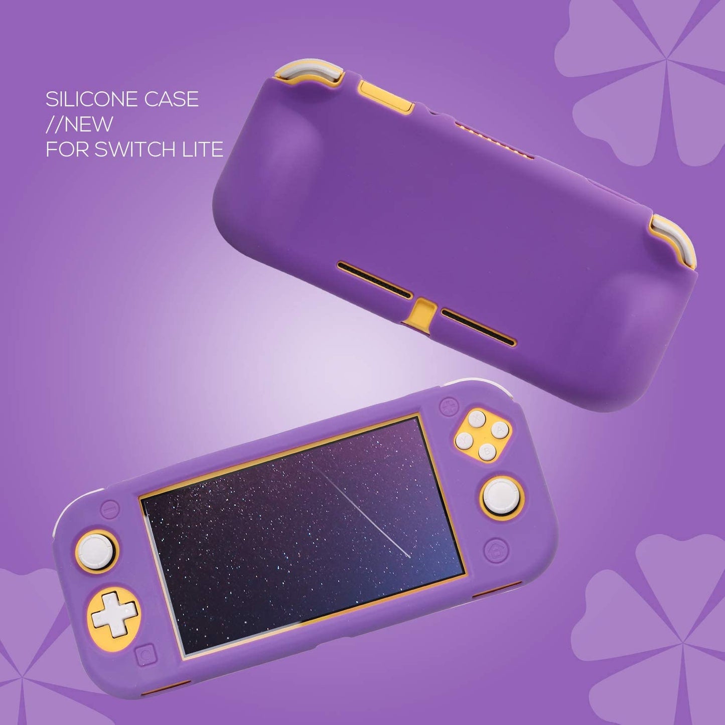 HEATFUN Nintendo Switch Lite Accessories Kit - Purple Silicone Cover, Thumb Grips & Screen Protector, Ergonomic Grip Case