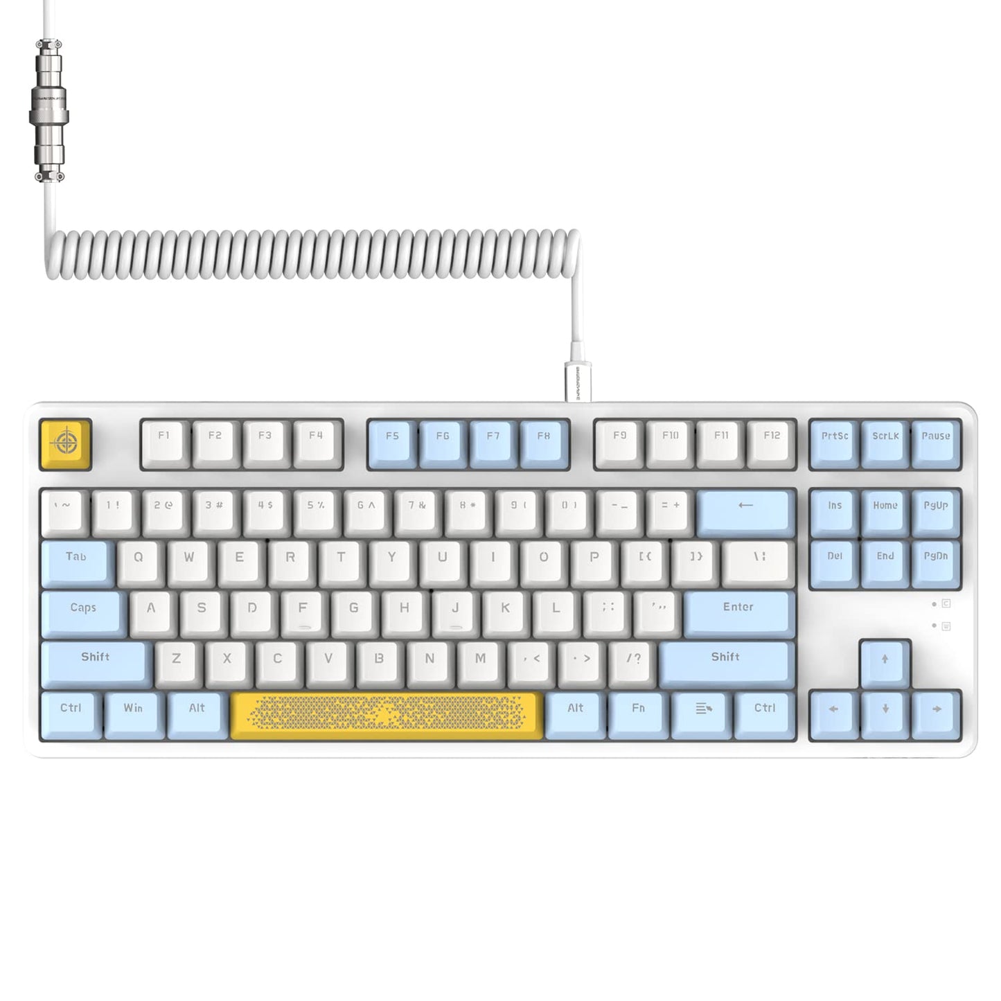 MAGIC-REFINER AK873 Gaming Keyboard Rainbow Led Backlit Hot-Swappable Blue Switch PBT Keycap 75% TKL Layout Ergonomic Mechanical Keyboard with Custom Coiled USB/Type-C Aviation Cable(Blue White)