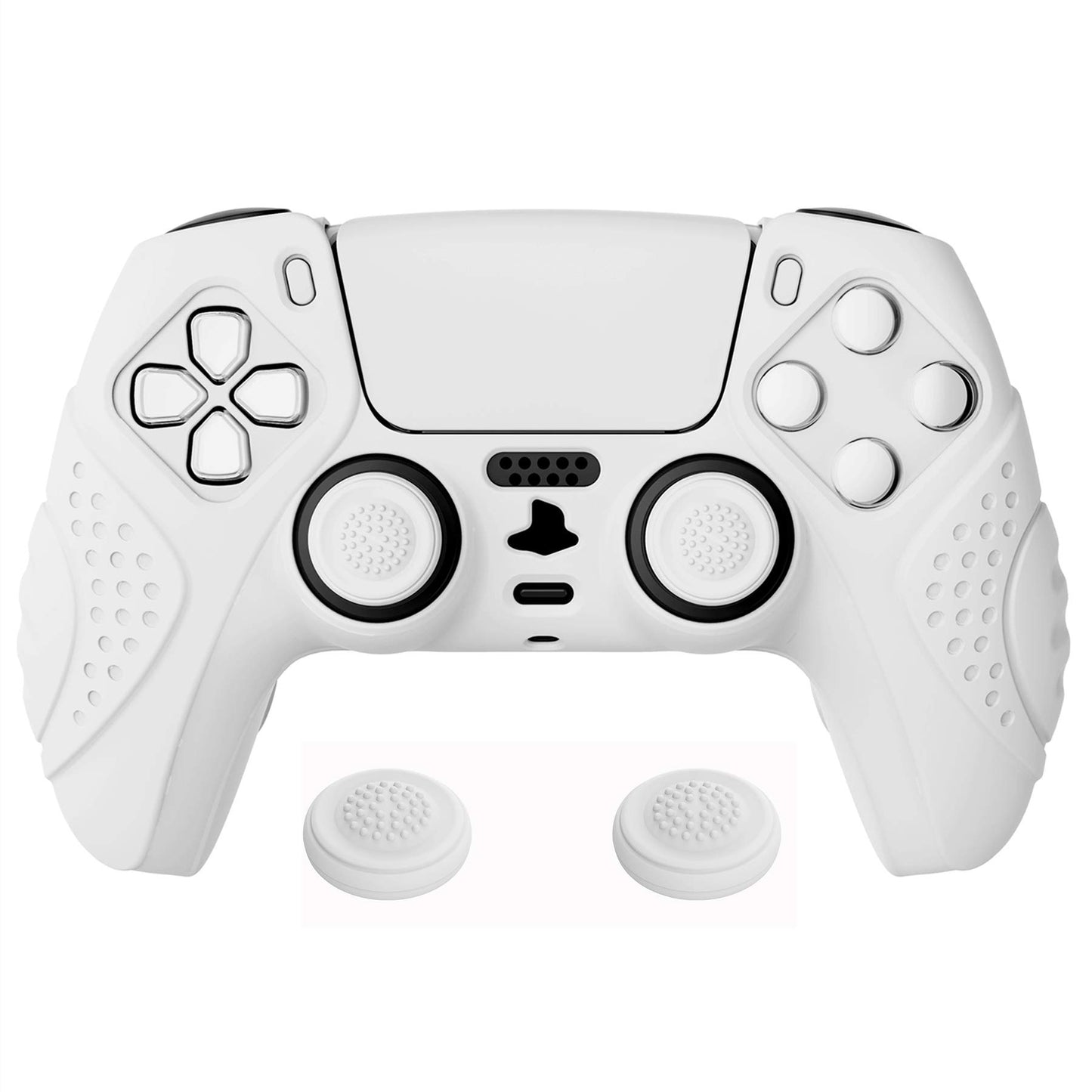 eXtremeRate PlayVital Guardian Edition White Ergonomic Soft Anti-Slip Controller Silicone Case Cover for ps5 Rubber Protector Skins with White Joystick Caps for ps5 Controller