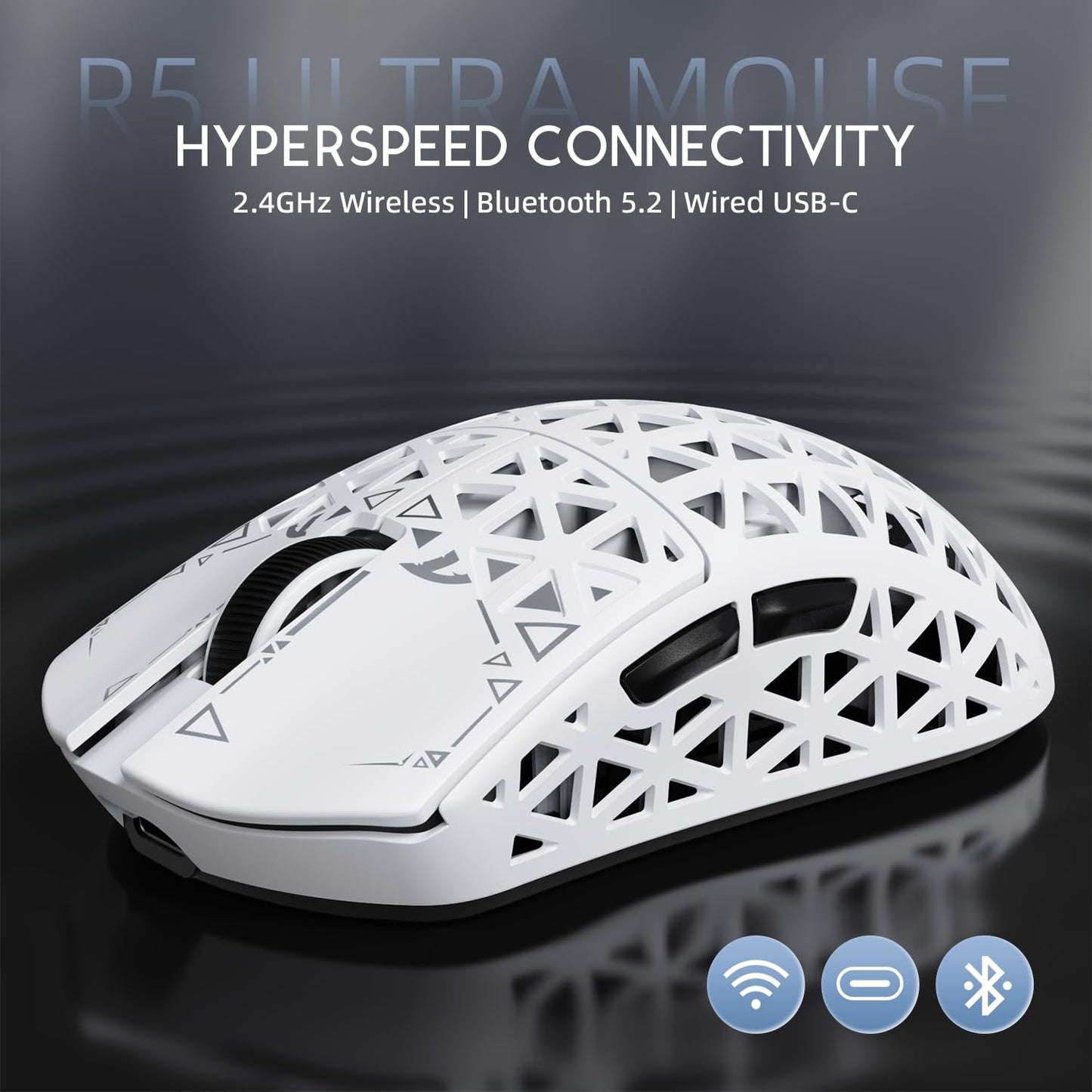 ATTACK SHARK R5Ultra 8K Wireless Gaming Mouse - 42000 DPI, Ultra-Lightweight, White